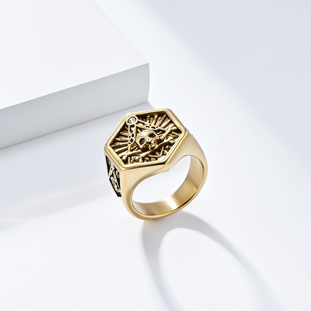 Kemstone Skull Ring for Men – Stainless Steel Gothic Emblem K-R833