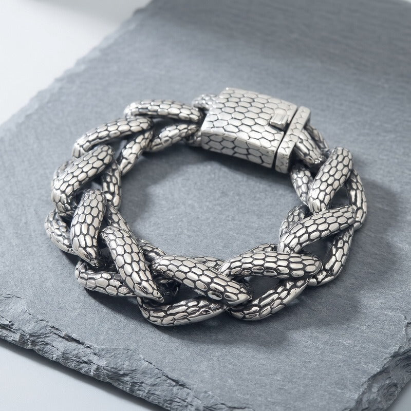 Kemston Titanium Steel Snake Scale Cuban Chain Bracelet for Men Heavy Punk KB213358-KJX