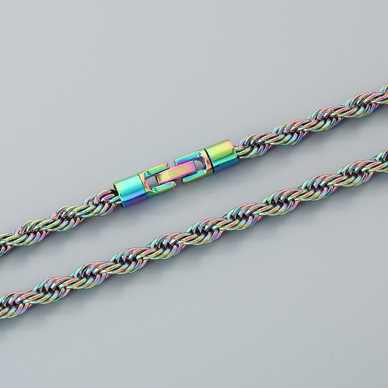 Kemstone Titanium Steel Rope Chain Bracelet & Necklace for Men – Hip Hop Twisted Link, 6 Colors KN299096-KFC