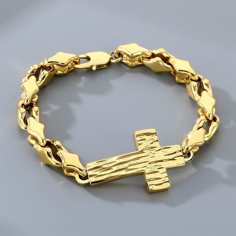 Kemstone Cross Bracelet for Men Titanium Steel Hammered Texture Gold Silver Black KB211655-KFC