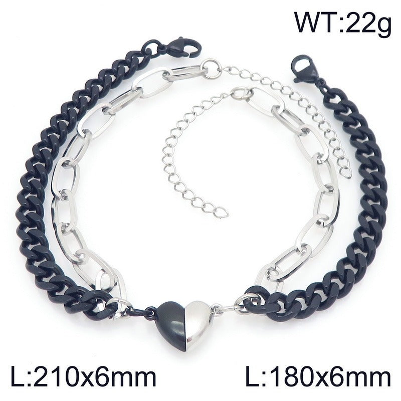 Kemstone Magnetic Heart Cuban Chain Couple Bracelet Titanium Steel Matching Bracelet for Men & Women KB208398-Z