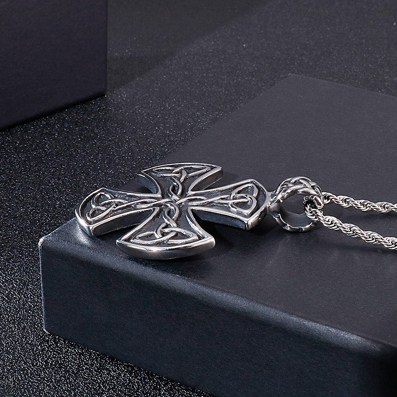 Kemstone Celtic Knot Cross Necklace for Men Titanium Steel Vintage KP54651-BD
