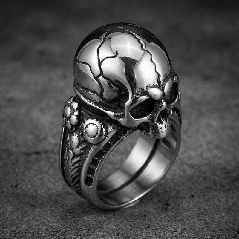 Kemstone Titanium Steel Skull Signet Ring for Men Gothic Cracked Heavy Punk KR114275-KJX