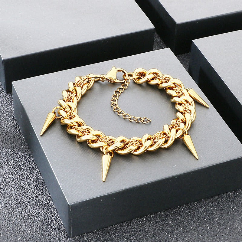 Kemstone Titanium Steel Cuban Link Bracelet for Men Spike Chain Punk Style KB211269-Z