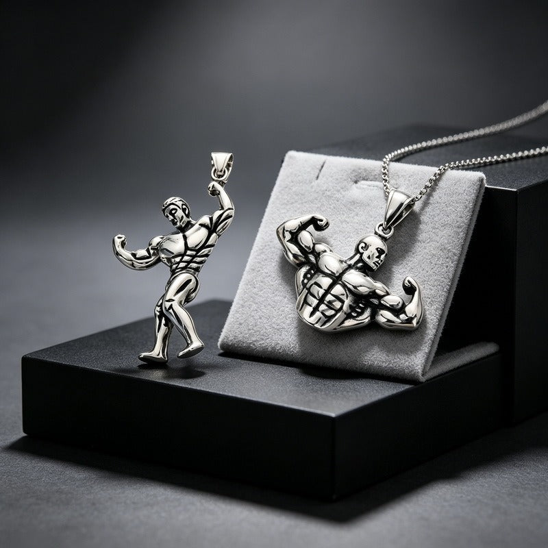 Kemstone Stainless Steel Muscle Man Pendant Necklace for Men Vintage Bodybuilding KP118622-LU