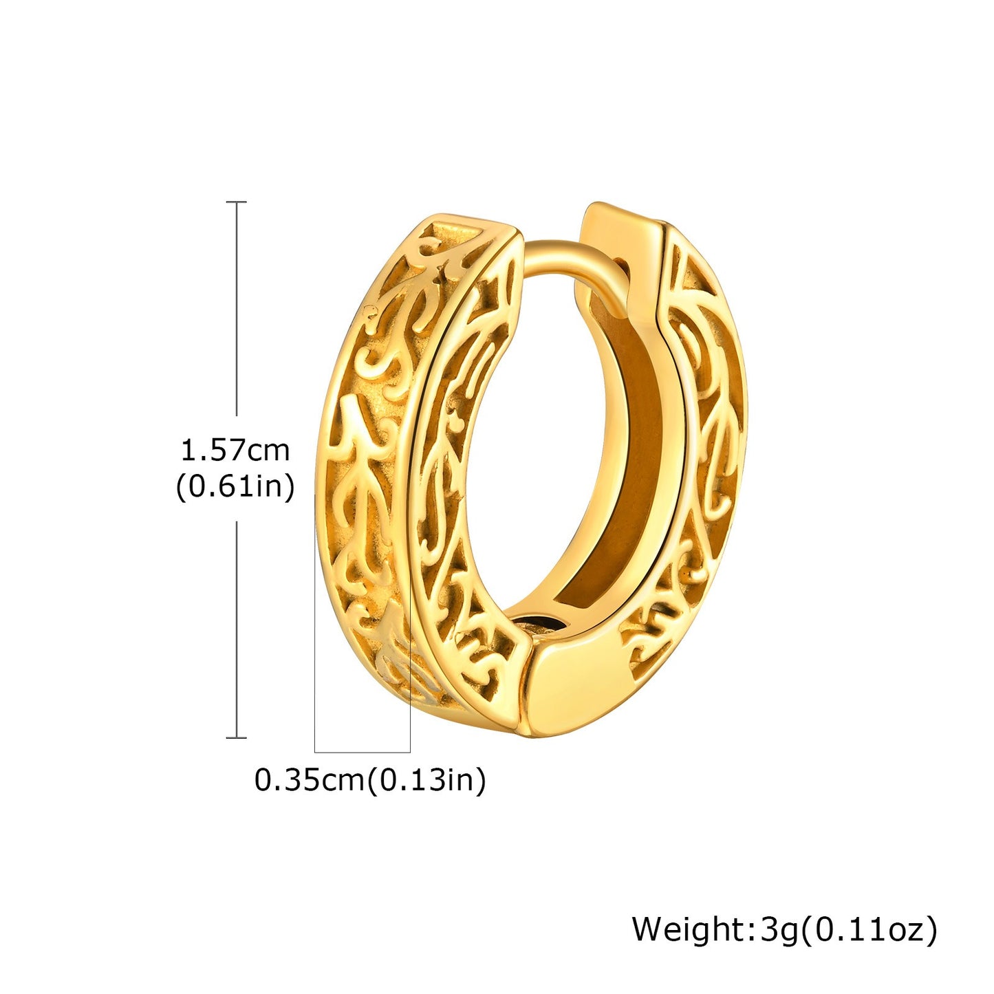 Kemstone Stainless Steel Engraved Hoop Earrings – Vintage Huggie Jewelry for Men, Gold/Silver/Black EH-699
