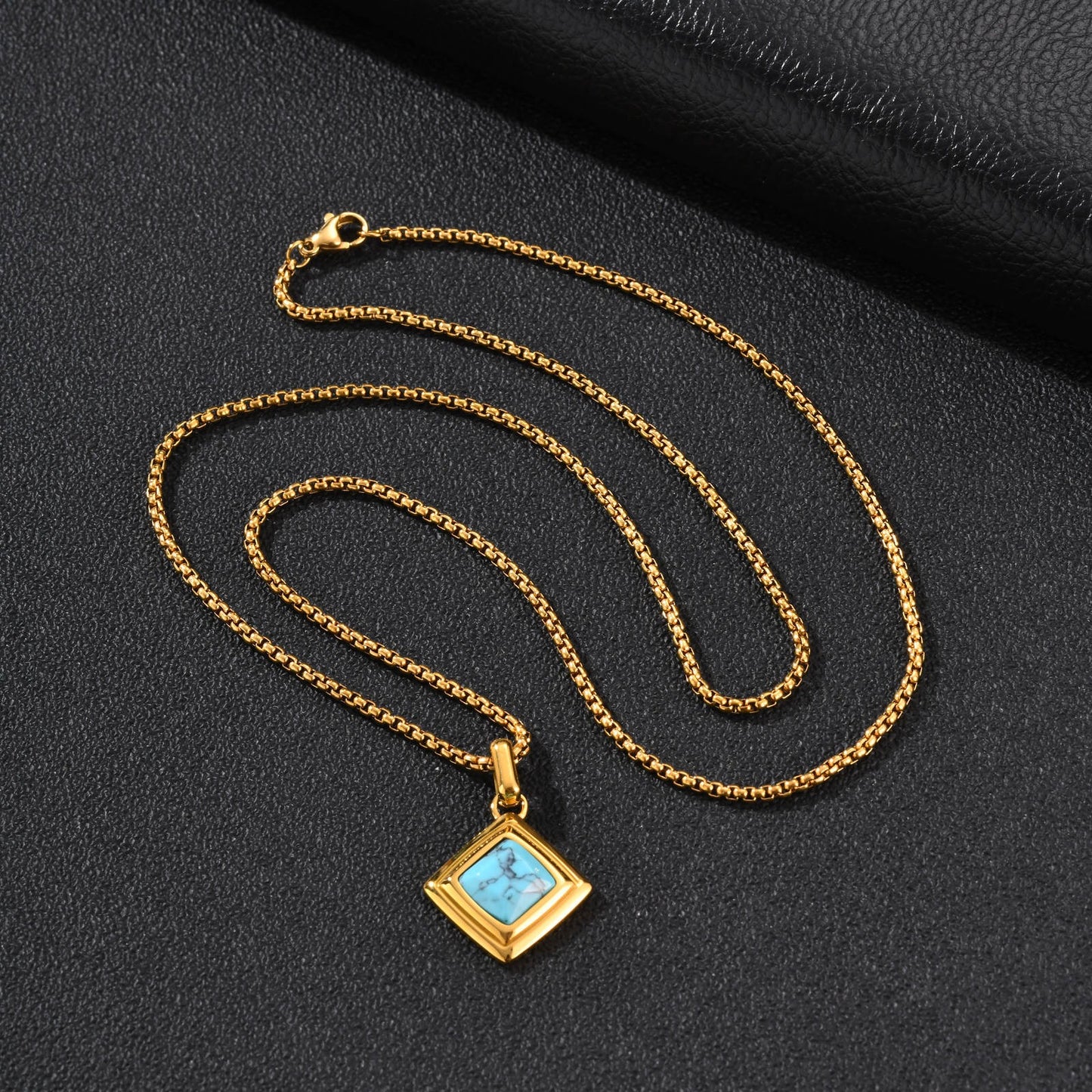 Kemston Tiger Eye Square Pendant Necklace for Men Stainless Steel Geometric Stone Design PN-2436