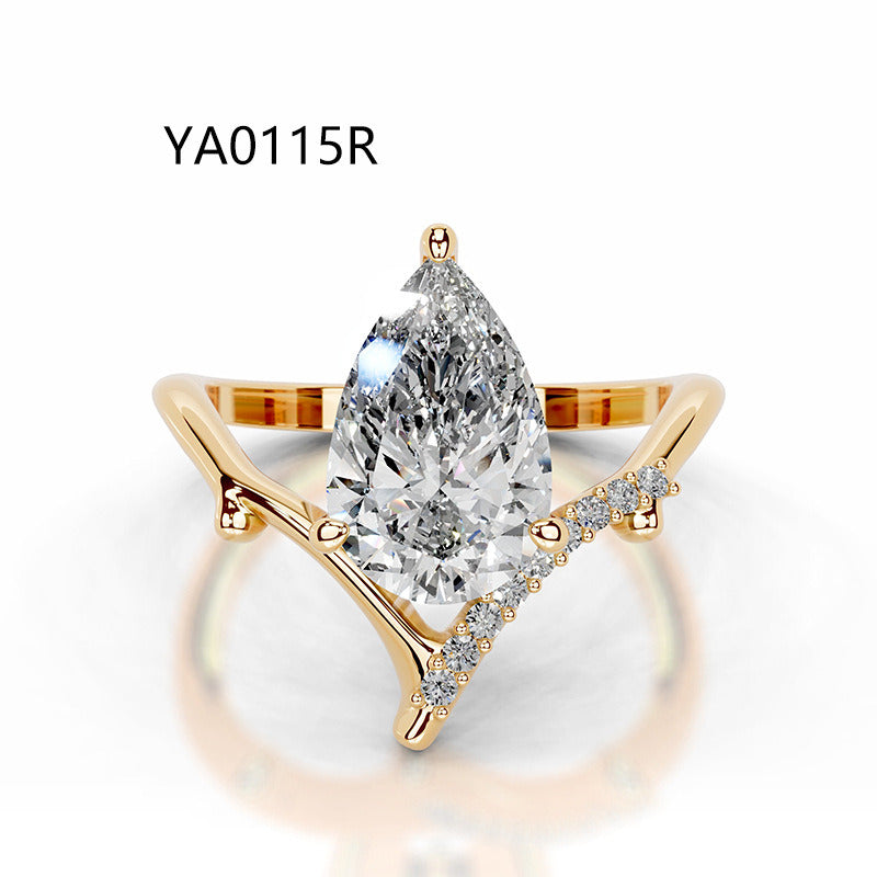 Kemstone Flora Series Moissanite Rings for Women | 2 Carat D-E Color VVS Clarity | 18K Gold Plated S925 Sterling Silver