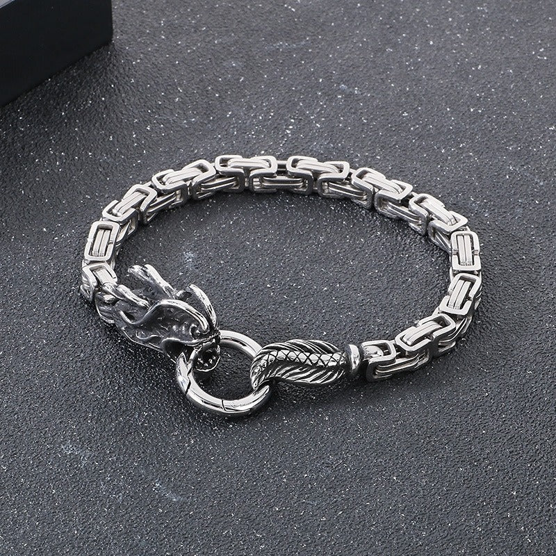 Kemstone Titanium Steel Dragon Head Chain Bracelet – Vintage Imperial Style for Men KB108252-Z