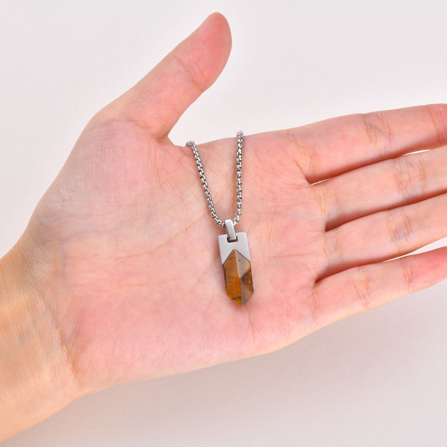 Kemstone Geometric Tiger Eye Pendant Necklace for Men Stainless Steel PN-2439