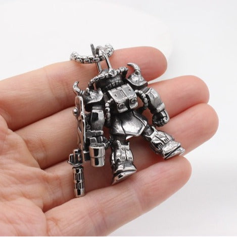 Kemstone Robot Pendant Necklace Stainless Steel Armored Mech Figure Mini for Men P1347