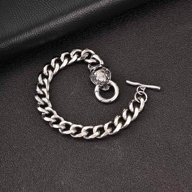 Kemstone Stainless Steel Snake Head Cuban Link Bracelet for Men OT Clasp Silver BR-2810