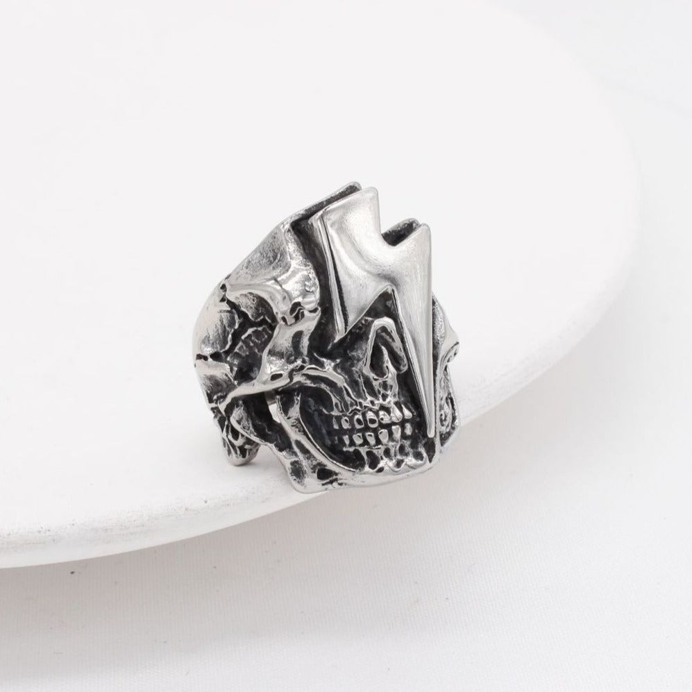 Kemstone Lightning Skull Ring for Men Titanium Steel Gothic Vintage R1219