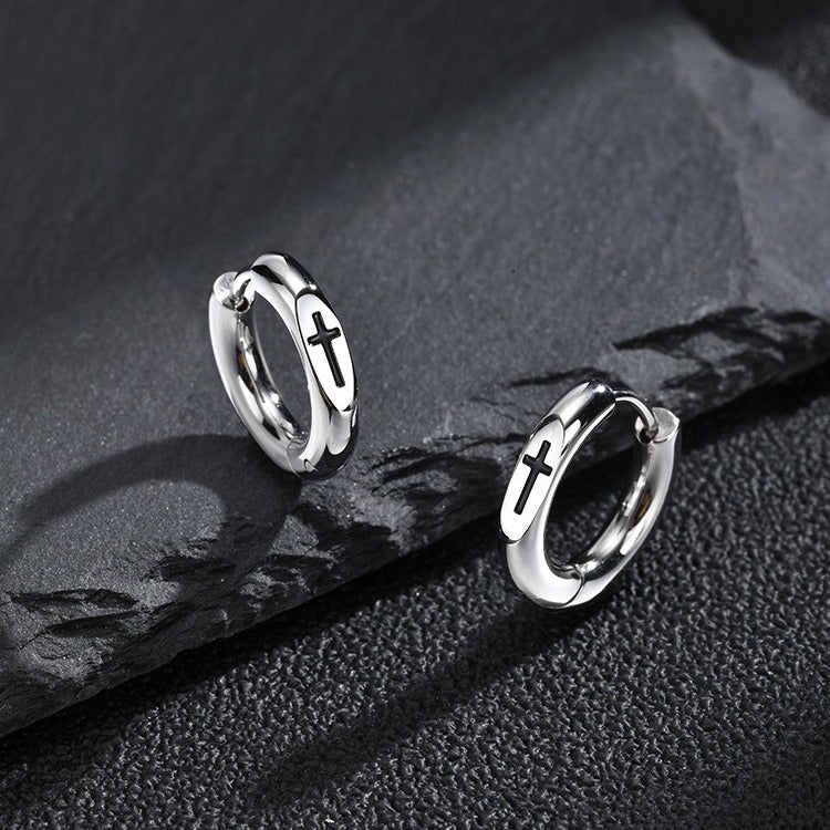 Kemstone Cross Hoop Earrings for Men Stainless Steel EH-870
