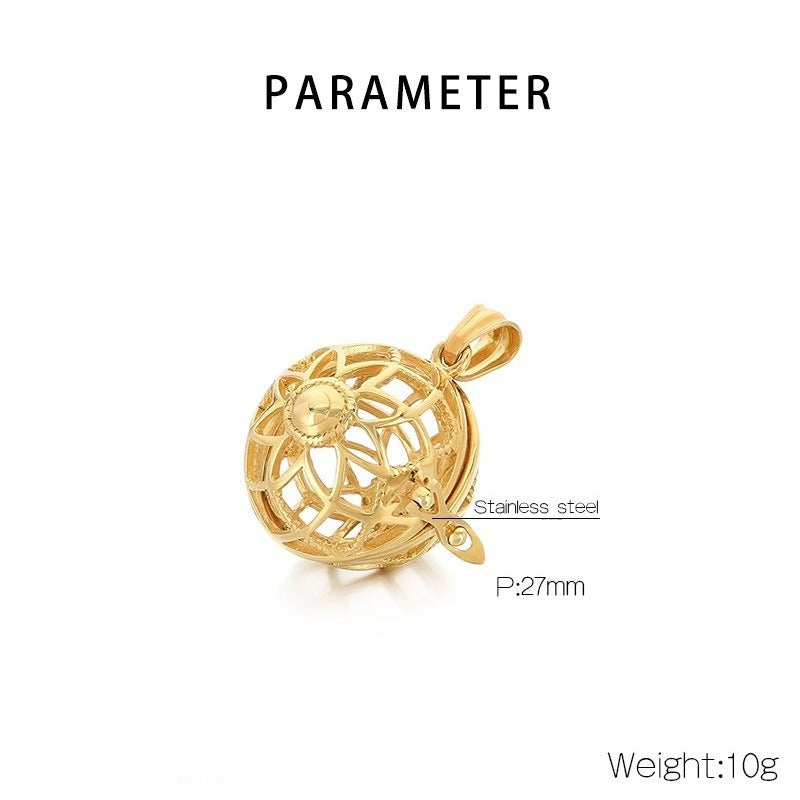 Kemstone Titanium Steel Aroma Locket Pendant – Hollow Sphere Necklace KP79561G-TOM