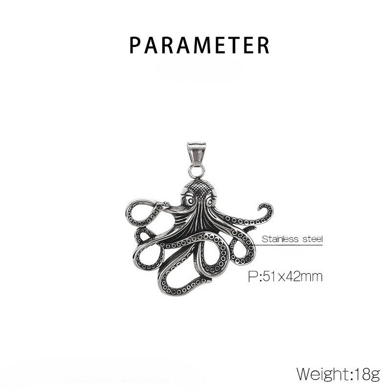 Kemstone Titanium Steel Octopus Fish Bone Pendant Necklace for Men Punk Ocean Animal Vintage Oxidized Silver KP117754-LU