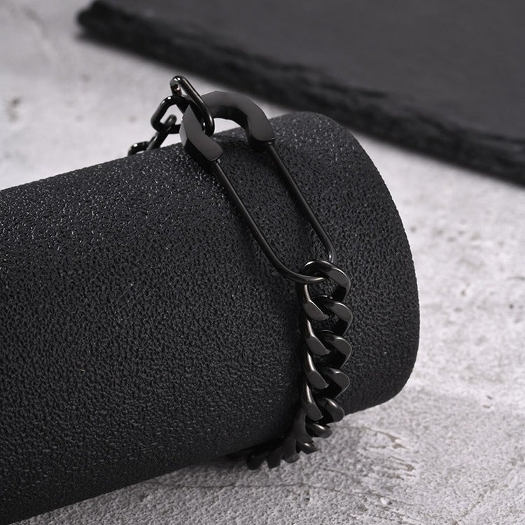 Kemstone Safety Pin Chain Bracelet for Men Stainless Steel Punk Streetwear BR-1068