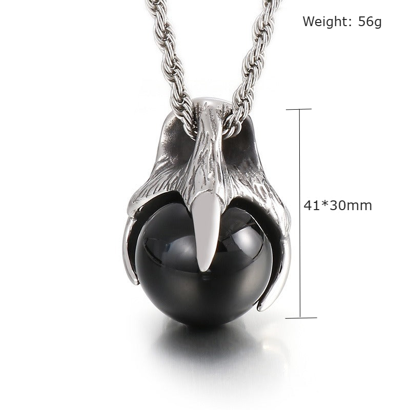Kemstone Men’s Titanium Steel Claw Pendant – Black Glass Orb KP43972