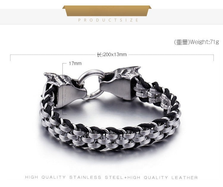 Kemstone Stainless Steel Wolf Design Ring Titanium Mesh Cuff Bracelet for Men - Punk Edge Charm Jewelry KB154970