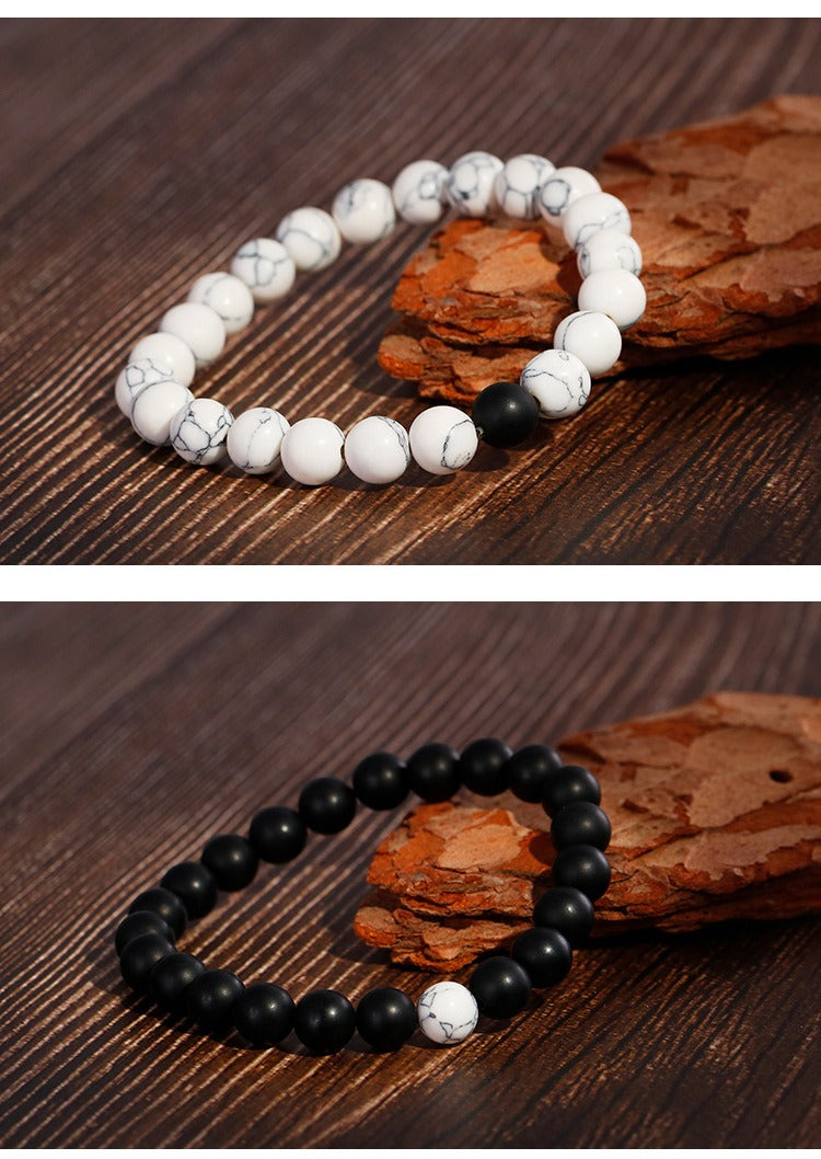 Kemstone Black Agate & Turquoise Couple Bracelets – Adjustable Handmade Stone Jewelry for Men & Women KB109644