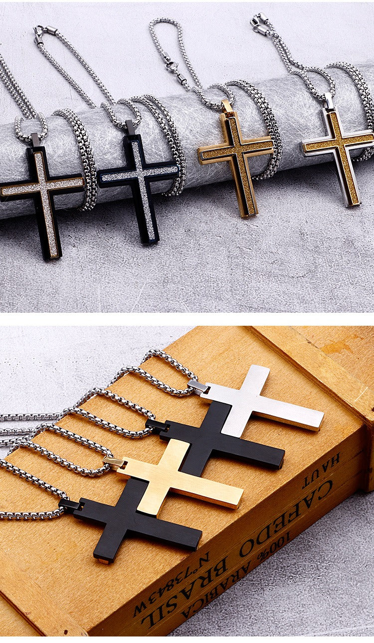 Kemstone Titanium Steel Two Tone Layered Cross Pendant Necklace for Men KN89755-KPD