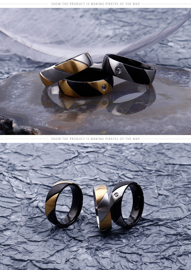 Kemstone Dual-Twist Titanium Ring | Modern Geometric Couple Bands for Everyday Elegance KR83029