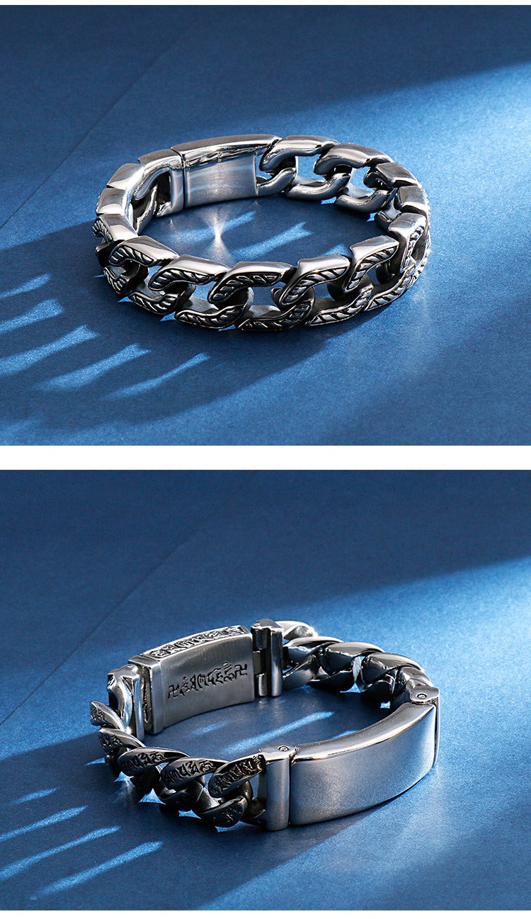 Kemstone Skull Clasp Stainless Steel Bracelet – Engraved Viking Chain Norse Men’s Jewelry KB120965