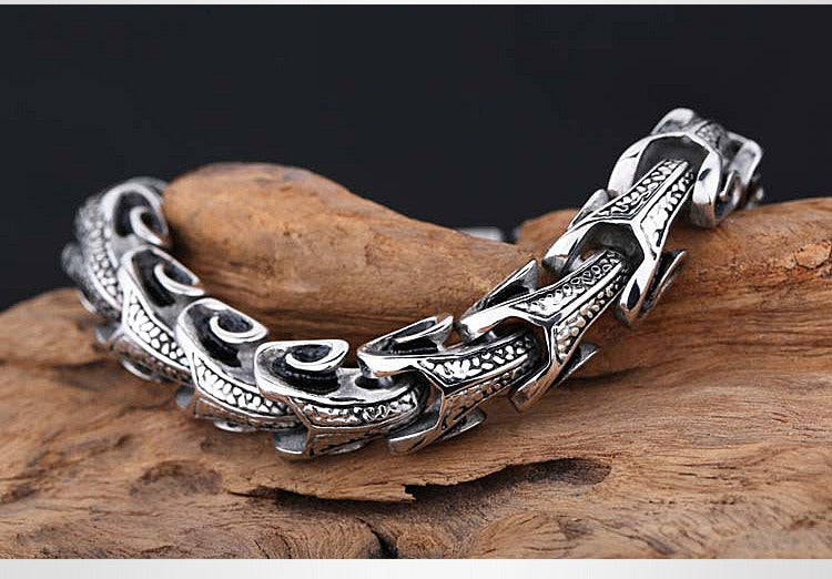 Kemstone Men’s Dragon Spine Chain Bracelet – 11mm Stainless Steel Gothic Norse KB40302-D