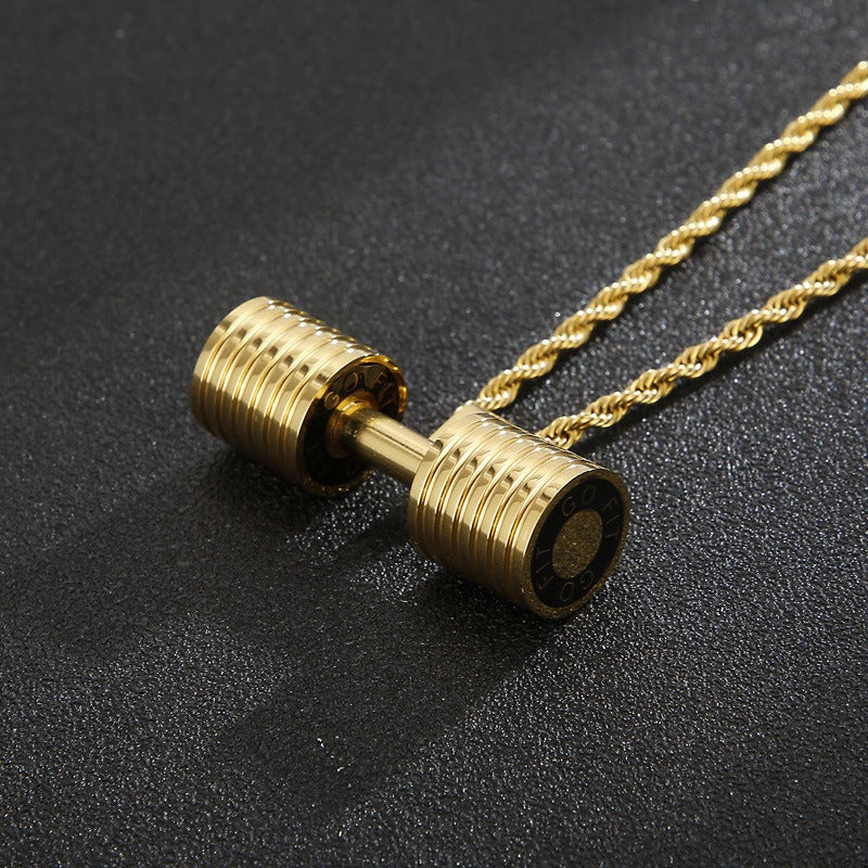 Kemstone Titanium Steel Dumbbell Pendant Necklace – Gym Strength Style for Men KP96967