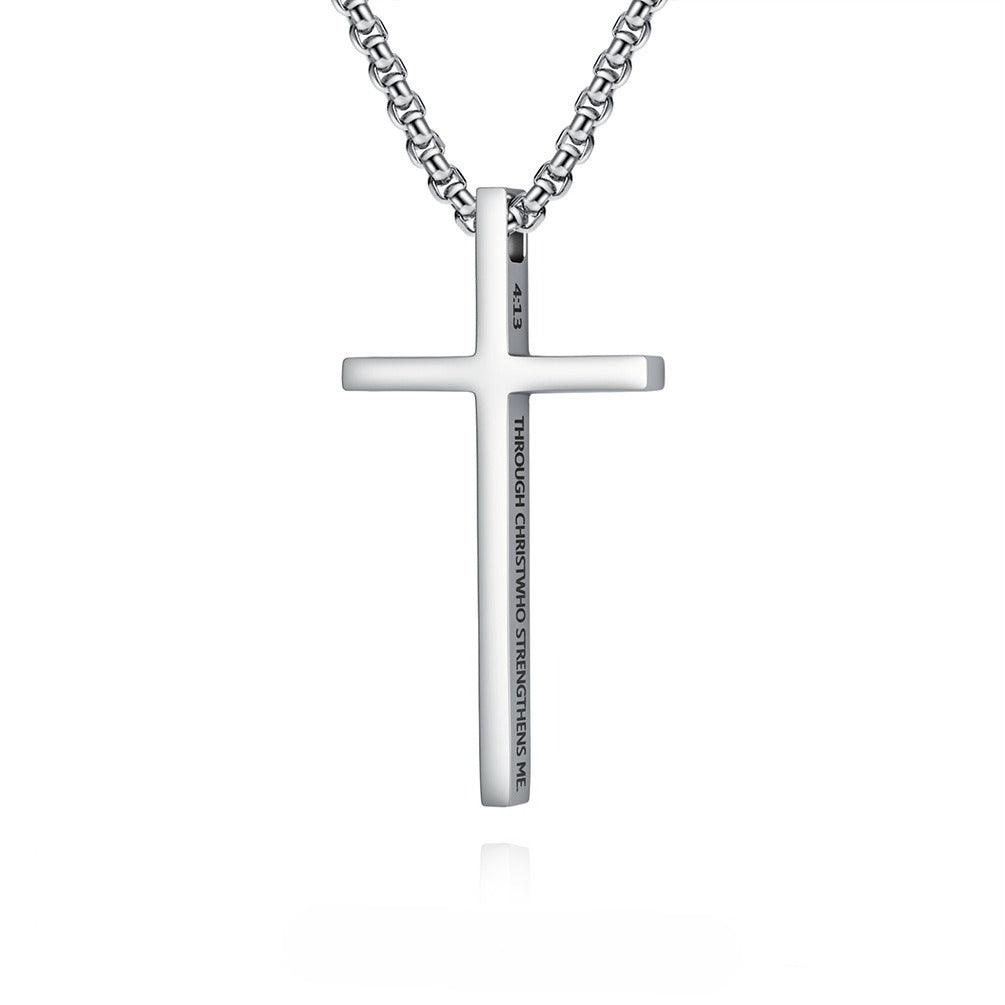 Kemstone Stainless Steel Engraved Cross Pendant Necklace for Men Minimalist Bar Chain K-PT670
