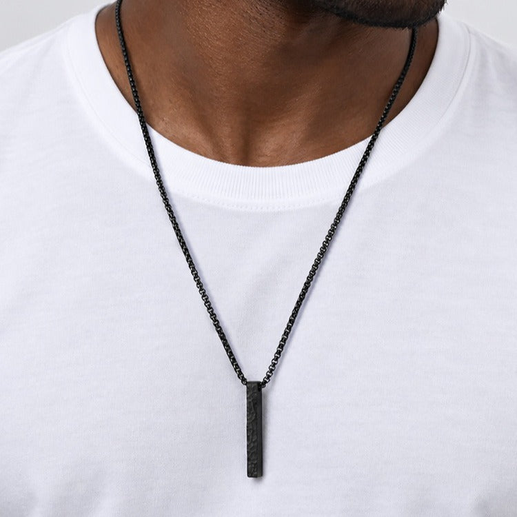 Kemstone Hammered Bar Pendant Necklace for Men Stainless Steel NC-3258