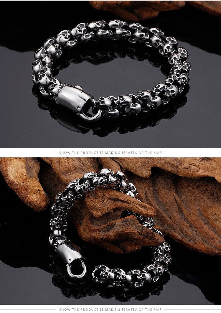 Kemstone Men’s Gold Skull Chain Bracelet – Stainless Steel Gothic Biker Jewelry KB81843-BD