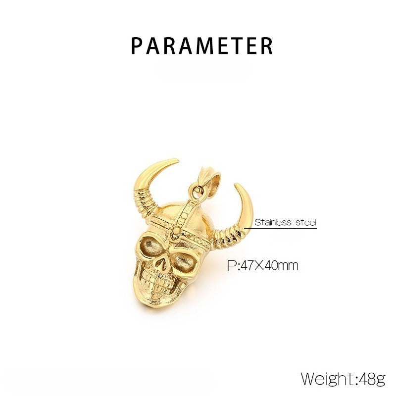 Kemstone Skull Pendant Necklace for Men Titanium Steel Horned Helmet Gold Silver KP116682-KJX