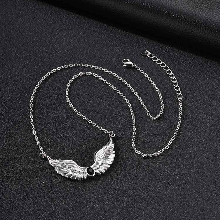 Kemston Stainless Steel Feather Wing Necklace for Men Cubic Zirconia Inlay NC-2878