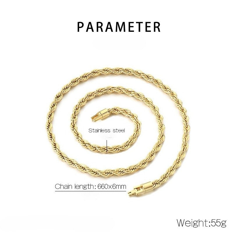 Kemstone Titanium Steel Rope Chain Bracelet & Necklace for Men – Hip Hop Twisted Link, 6 Colors KN299096-KFC