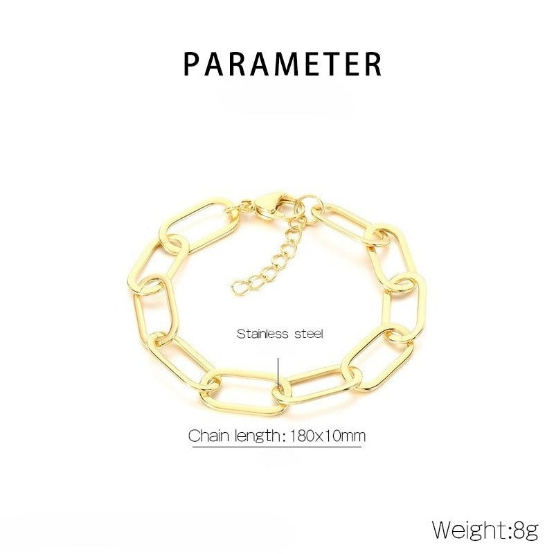 Kemstone Titanium Steel Paperclip Chain Necklace Bracelet for Men Women Minimalist Link KB211659-KFC