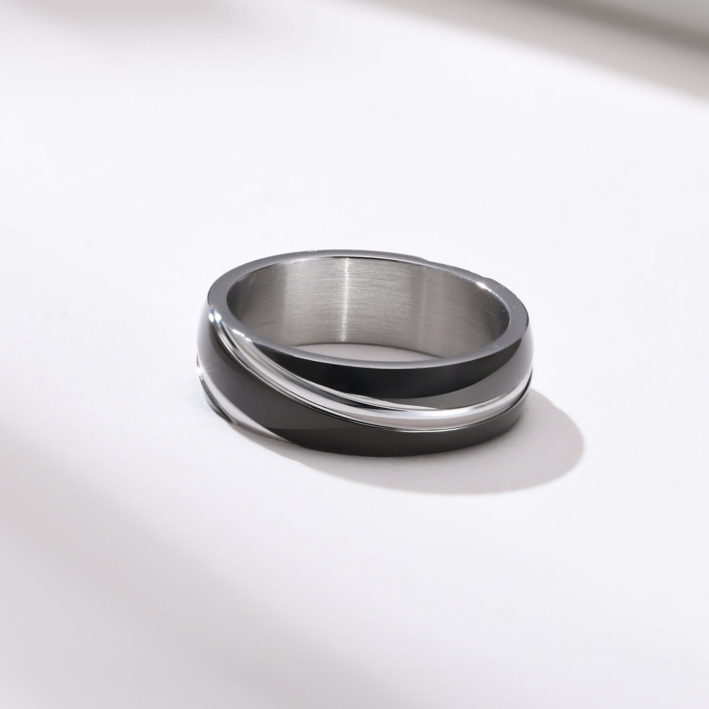 Kemston Diagonal Stripe Ring for Men Stainless Steel Geometric Minimalist R-057