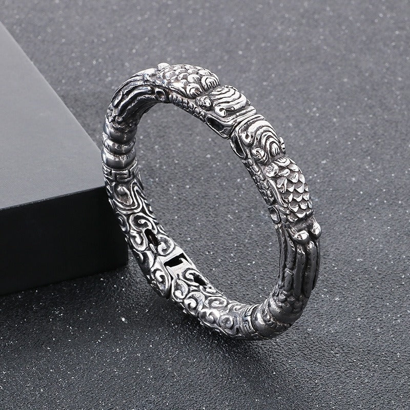 Kemstone Titanium Steel Double Pixiu Wide Bangle Bracelet for Men KB164107-KJX