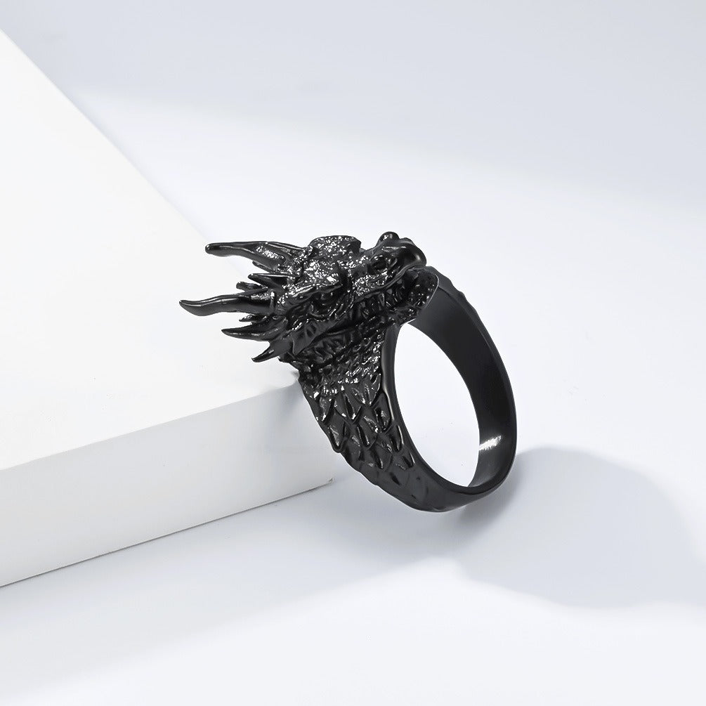Kemstone Stainless Steel Dragon Head Ring – Gothic Vintage Style for Men K-R1150
