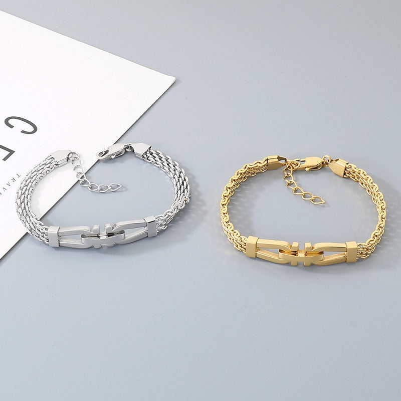 Kemstone Link Clasp Bracelet for Men Titanium Steel Woven Chain Adjustable KB212811-KFC