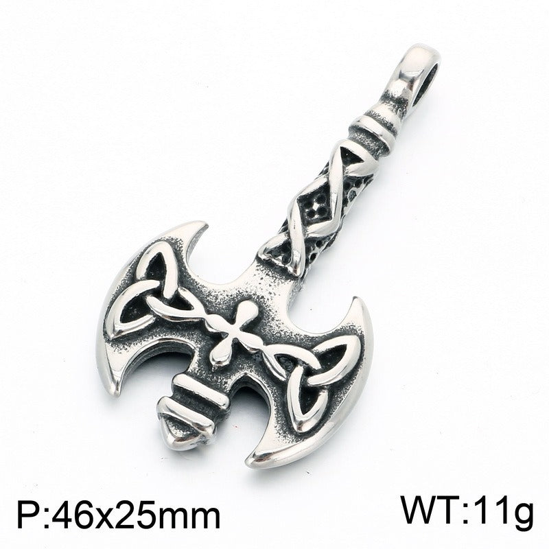 Kemston Stainless Steel Viking Axe Pendant Necklace for Men Gothic KP118608-LU