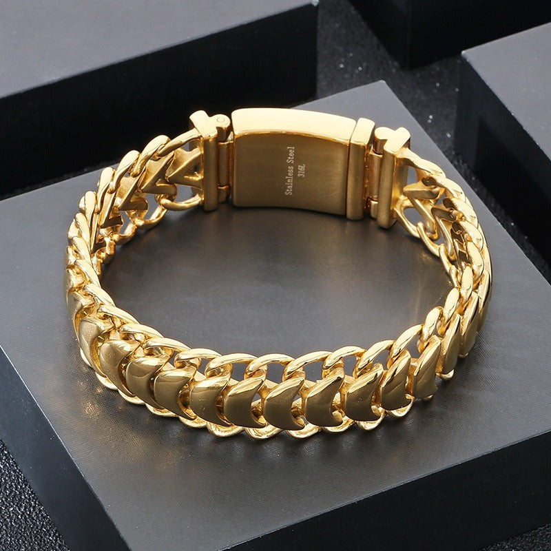 Kemstone Braided Dragon Bone Chain Bracelet for Men – Titanium Steel 19mm Hip Hop Style KB23390-D