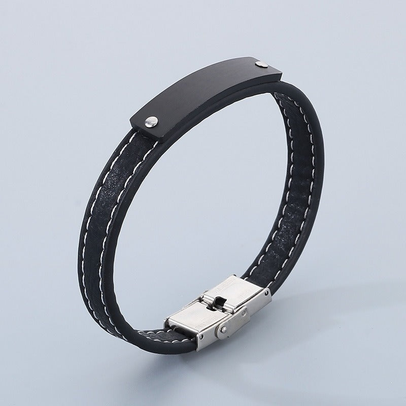 Kemstone Curved Bar Faux Leather Bracelet for Men KB186186-JZ
