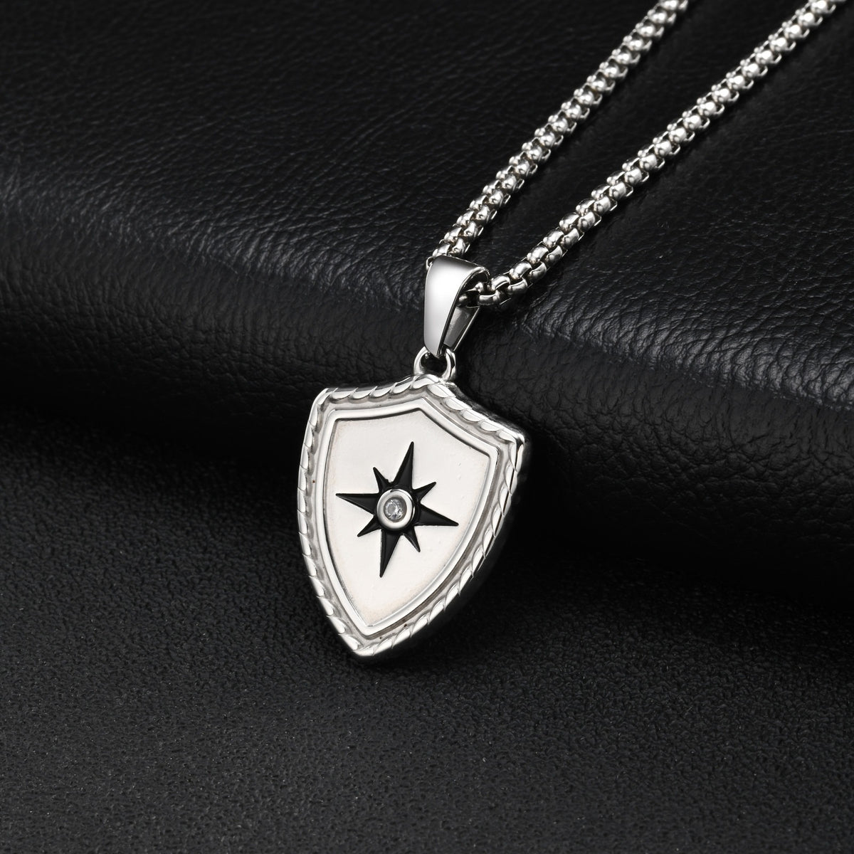 Kemston Eight Point Star Shield Pendant Necklace for Men Stainless Steel PN-2443