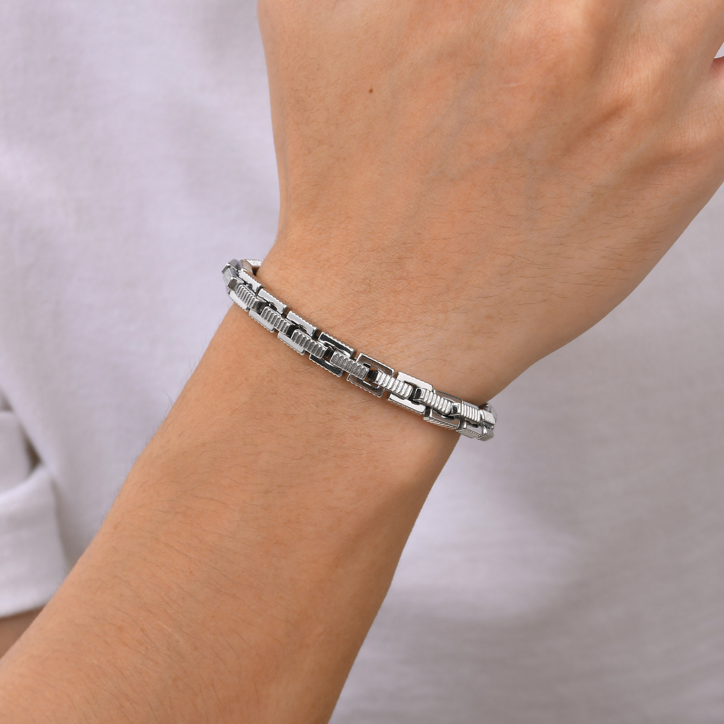 Kemstone Stainless Steel Square Link Chain Bracelet for Men Vintage BR-2043S