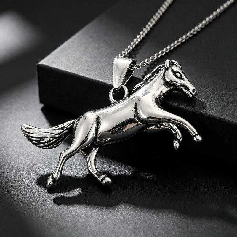 Kemston Stainless Steel Pegasus Horse Pendant Necklace for Men Wing Vintage Silver KP118626-LU