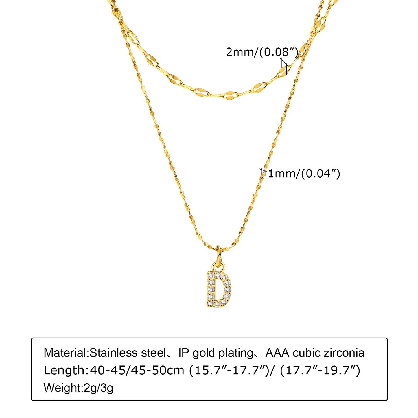 Collar de acero inoxidable Kemstone con 26 letras, cadena de estrellas y circonitas (2 piezas, verano, NC-1325G)