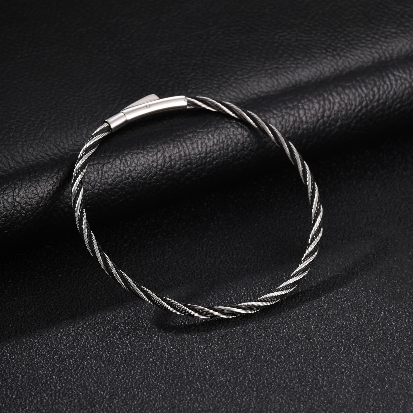 Kemston Twisted Rope Bracelet for Men Stainless Steel Cable Texture B-773