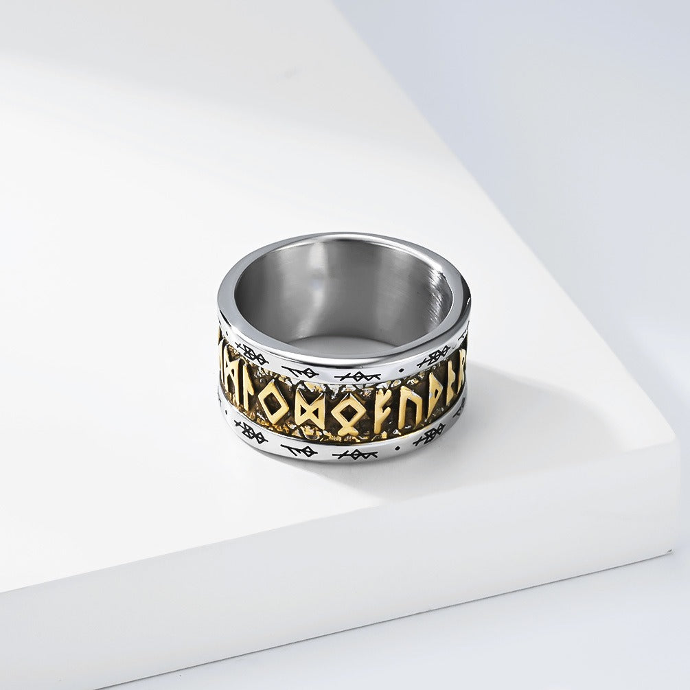 Kemstone Stainless Steel Viking Rune Ring – Spinner Band Style for Men K-R1153