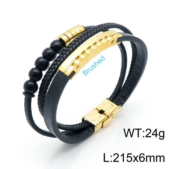 Kemstone Multi-Layer Braided Leather Bracelet for Men Beaded Titanium Steel KB147788-KLHQ